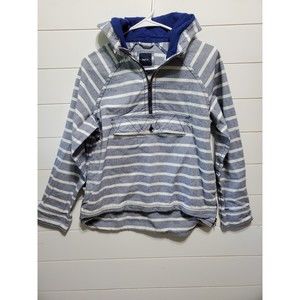 Gap youth size XL hooded denim striped long sleeve pullover 1/4 zip large pocket